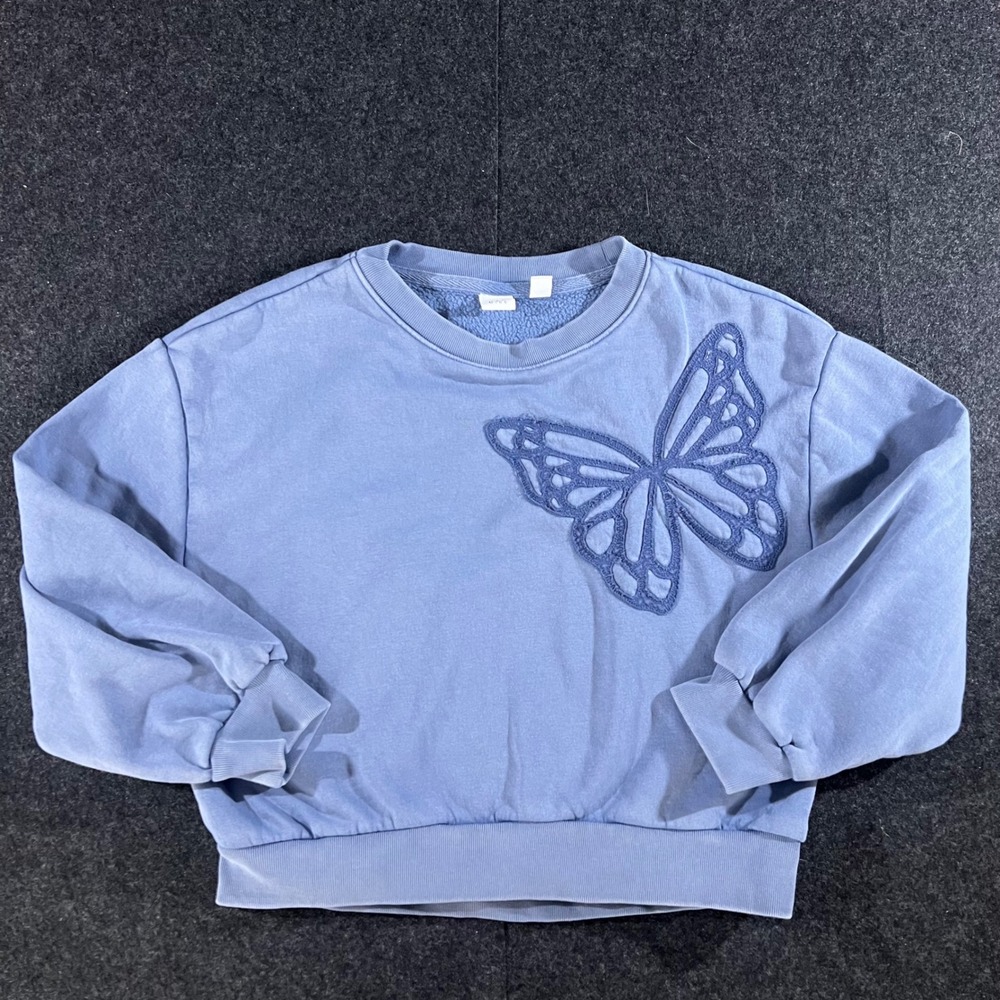 Gap Kids Butterfly Sweatshirt Girls M 8 Blue Embroidered Pullover Crewneck Y2K
